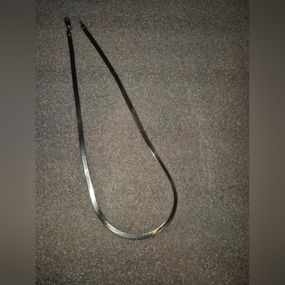 Solid 925 Sterling Silver Herringbone Chain Necklace Made in Italy,18 3/4"